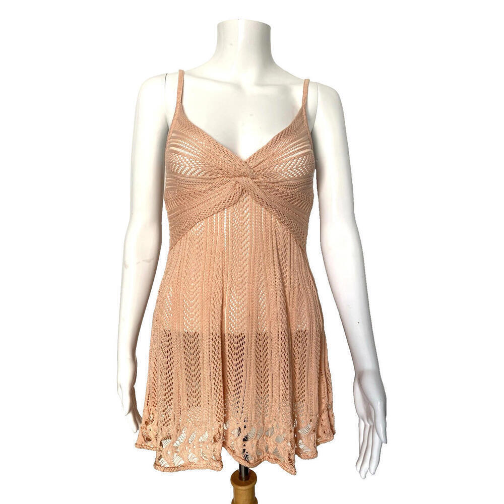 Catherine Malandrino S/M Pink Knit Tunic Top Mini Dress Crochet Pointelle Flared